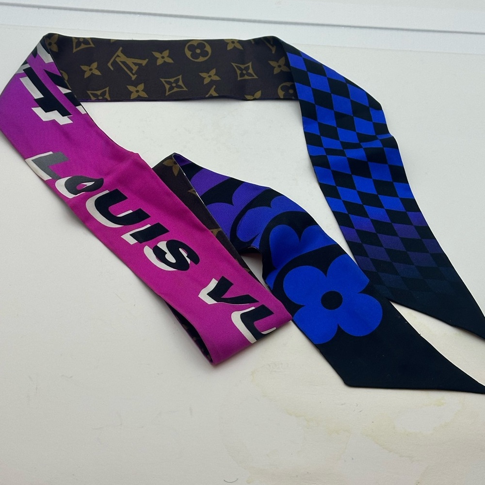 Louis Vuitton Pink and Blue Silk Scarf